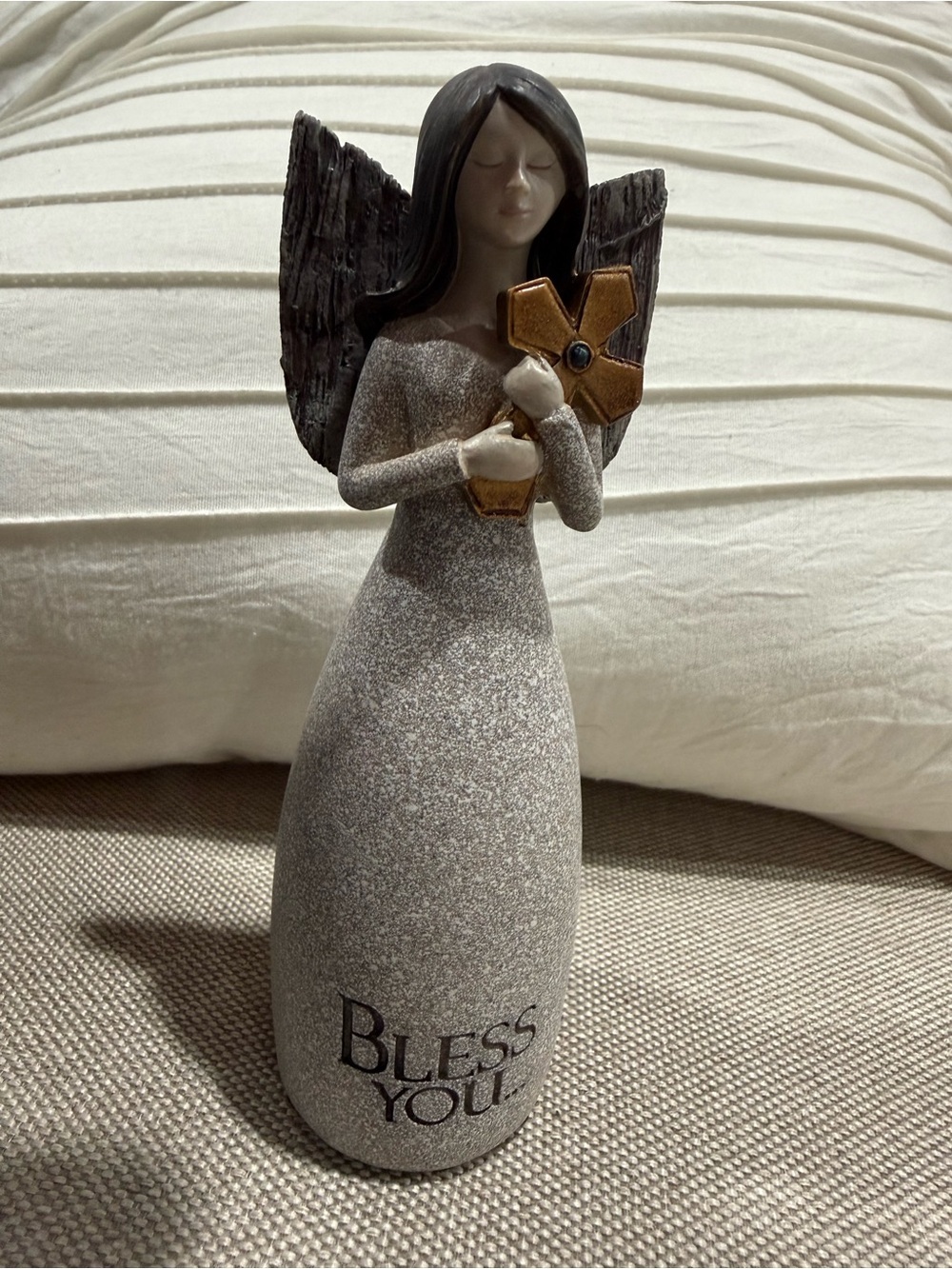 Carson Bless You Angel figurine Gray with Gold Accent
